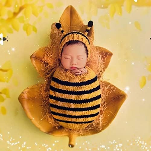 Нула Новороденче Фотографија Реквизити Пчела Фотосесија Облека Девојка Момче Слика Облека Бебе Слика Плетени Пчела Хауба Ромпер