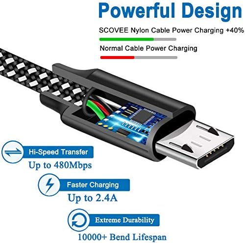 Андроид Полнач Кабел, 6ft Микро USB Кабел Компатибилен Со Kindle Fire HDX ТАБЛЕТИ 7 8 10,Samsung Galaxy J3 J7 S6 S7,Xbox,PS4 Контролер,Huawei,Motorola,