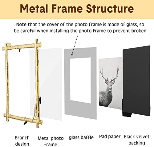 Chunful 4 парчиња 5 x 7 инчи златни метални рамки за слики со бамбус дизајн метална рамка гроздобер златна рамка Фото со мека кадифена