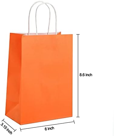 Колаксен 24 парчиња мали портокалови торби за подароци со хартија за ткиво 8.6 * 6 * 3,15 инчи, премија Крафт хартиени кеси со рачки за торби за добра, забава за забава, пра
