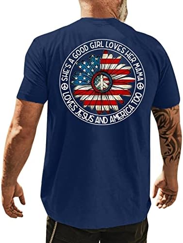 XXBR Stars and Stripes Печати маичка за маички за мажи класичен фит екипа на екипажот патриотски САД знаме врвен војник кратка ракав