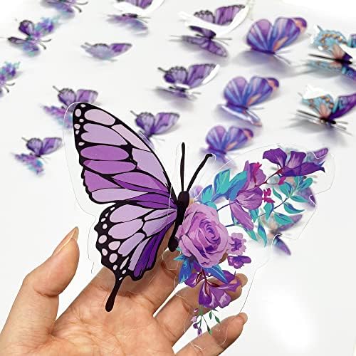 Пинкблум Цветни Виолетови Украси За Пеперутки Налепници Цвет ОД Лаванда 3Д Пеперутки Ѕидна Уметност Отстранливи Ѕидни Налепници За Пастелна