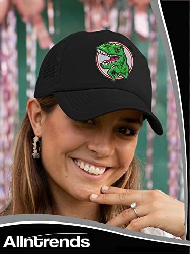 Allntrendds Dinosaur Trucker Hat извезена кул дино графичко летно капаче
