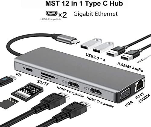 TFIIEXFL 12 ВО 1 USB C Центар Тип C Адаптер НА 4K VGA RJ45 LAN Ethernet SD/TF Центар 3.5 MM AUX 12 Порта