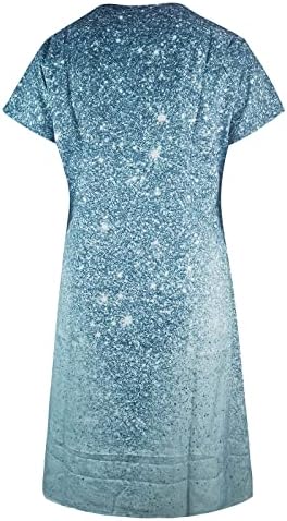 Хоксин жени 2022 летни обични маички фустани Краток ракав против вратот Бохо плажа фустан моден памучен туничен пуловер миди фустан