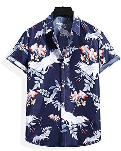 GDJGTA Хавајска кошула за мажи Кратки ракави Отпуштете го копчето Коллер Цвет печатено копче надолу летни кошули за фустани на плажа