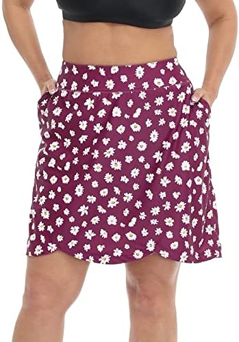 HDE женски плус големина Скарт здолниште со шорцеви за велосипеди активни џебови за пливање за голф
