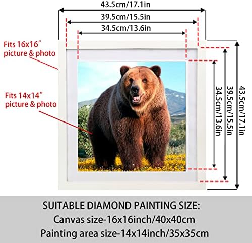 WOFFMX 16X16 DIAMOND SIMANTION FRAMES, прикажете слики 14x14 инчи/ 35x35cm со мат или 16x16 инч/ 40x40cm без мат, рамки за слики дијамантски уметнички