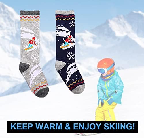 Есрол снег скијачки чорапи за деца 2 пара топло густо долго колено снежни чорапи за момчиња девојчиња зимски снежни скијачки чорапи