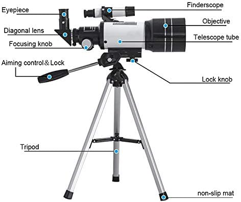 Lxdzxy 70mm Табела Астрономски Телескоп, 150x Почетници Монокуларни Месечината Гледање Телескоп Со Статив Роденден Подарок Телескоп а/Бело/Како