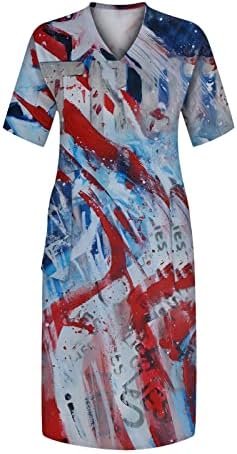 Облека од 4-ти јули фустан 2023 лето плус големина Краток ракав А-линија, обичен забавен фустан парада за парада на плажа, кој се ниша