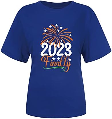 Среќна нова година 2023 кошули за жени кошули со кратки ракави Обични екипи на екипажот Основни тинејџери девојки Симпатични празници за