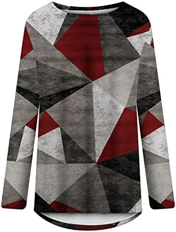 Кошули за Вежбање За Жени, Мода 2023 Блузи Обична Геометрија Печатена Пуловер Со Долг Ракав Врвови Со Туника Со Кружен Врат Плус Големина
