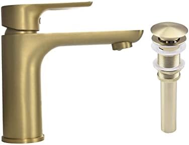 Shamanda Single Hande Bar Bation Faucet со одвод за стоп, четкано злато
