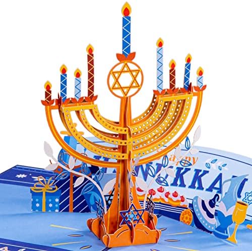 Хартија Loveубов 3Д Поп -ап картичка, Ханука Менорах, за деца или возрасни празнични честитки за 3D Hanukkah - 5 x 7 - вклучува