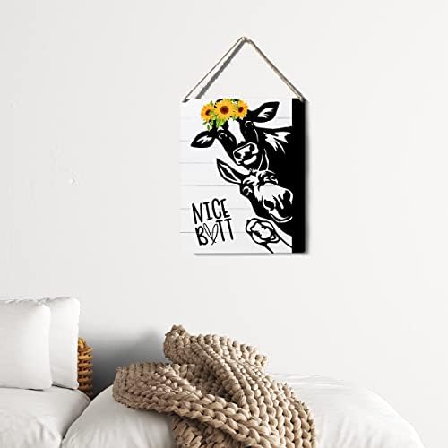 Знак за бања декор за бања Цитат крава сончоглед дрвена знак плакета wallид што виси постери рустикален 10 ”x8” фарма куќа за домашна канцеларија