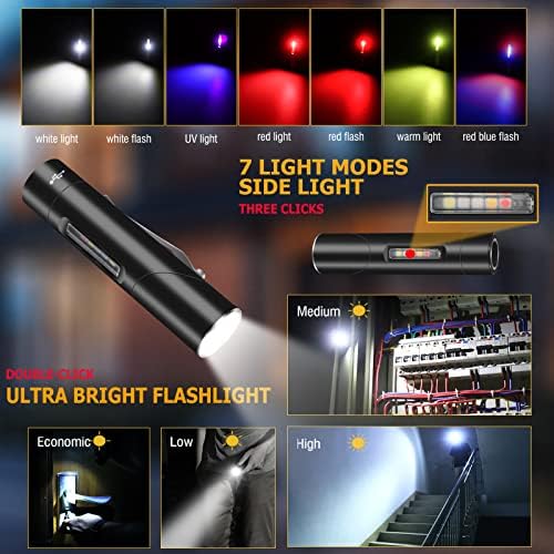 Ngokpyd LED Flers Flashlight може да се надополни, 90 степени мини фенерски тактички водоотпорен IPX5, 500 Lumens високи светли светла edc