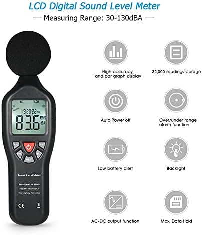 SDFGH LCD ниво на звук на звук на децибела мерач за мерење на бучава Време на мерење на временско прикажување автоматско исклучено