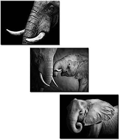 Креативни уметности - црно -бело платно на слон wallидни уметности украси за животни, слики за животни, печати уметнички дела за дневна