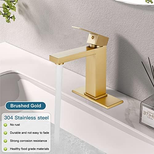 Braucet Brubered Gold Bluict Base Fautator Singator Vanity Faucet со pop -up drient затка, покривка плоча и вода за снабдување