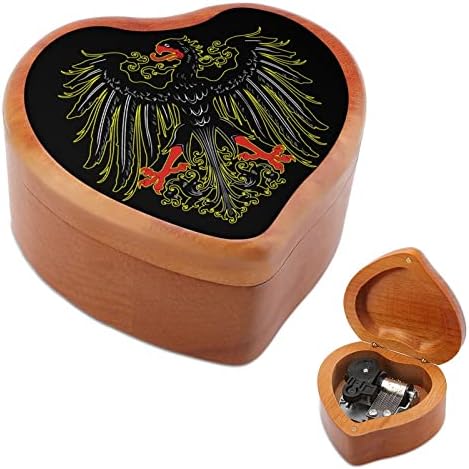 Историско знаме на светата римска империја Дрвена музичка кутија со срцев облик на срцев ветровит музички бокс гроздобер дрвен часовник музички