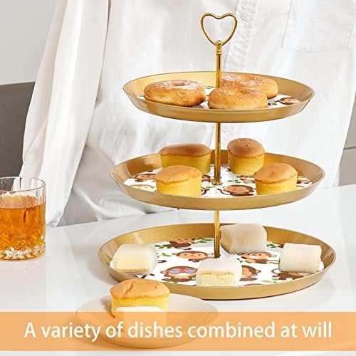 3 Ниво Торта Штанд, Симпатична Мајмуни Десерт Дисплеј Кула, Пластични Круг Кекс Држач Служат Послужавник За Свадба Роденден Чај