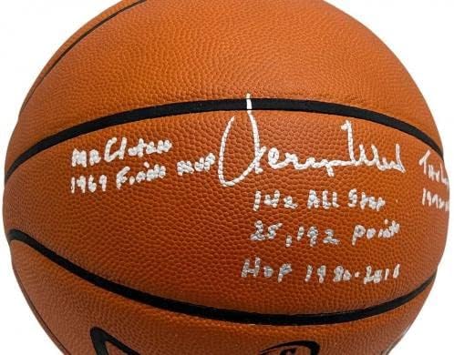Jerryери Вест потпиша официјална кошарка на лого/НБА шампиони/финале MVP/HOF PSA - Автограмирани кошарка