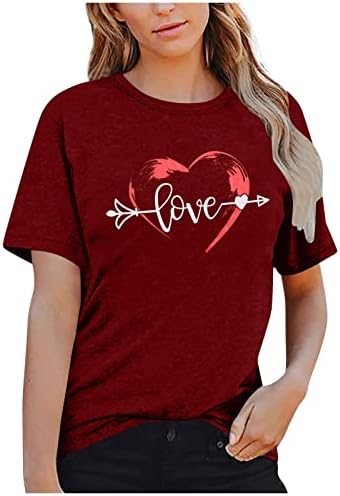 Jjhaevdy маички за жени плус големина на в Valentубените Денот кошула Loveубов печати врвна маица Краток ракав Симпатични графички маички кошули