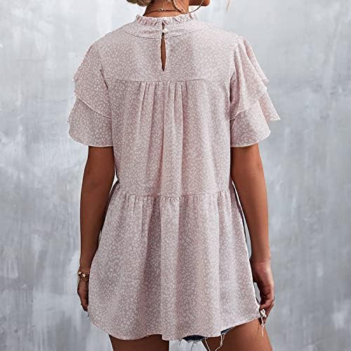 Фустани за маички за жени, женски летни врвови стојат јака обични маици за кратки ракави блуза лабава врвови