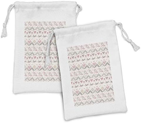Сет на торбичка со пастелна ткаенина Ambesonne од 2, шема во стилот на Ацтек со срца геометриски гроздобер романтичен гранџ, мала