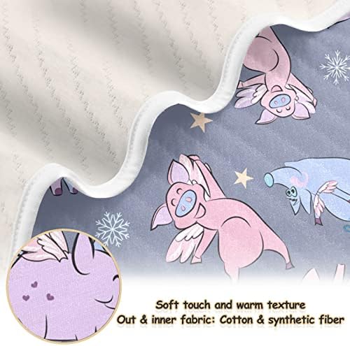 Swaddle Clankено новогодишно летање свињи памучно ќебе за новороденчиња, примање ќебе, лесен меко висино ќебе за креветчето, шетач, расадници,