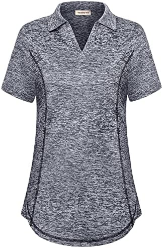 Yекстил женски V врат голф кошули со кратки ракави атлетски брз сув влага тенис филаш јога голф поло маици