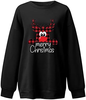 Christmasенски Божиќни џемпери преголеми врвови на екипажот Смешно ирваси карирано дрво Божиќ печатени кошули за празник за празник