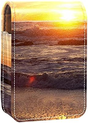 Кармин Случај Со Огледало Плажа Зајдисонце Усна Сјај Носителот Преносни Кармин Кутија За Складирање Патување Шминка Торба Мини Кожа