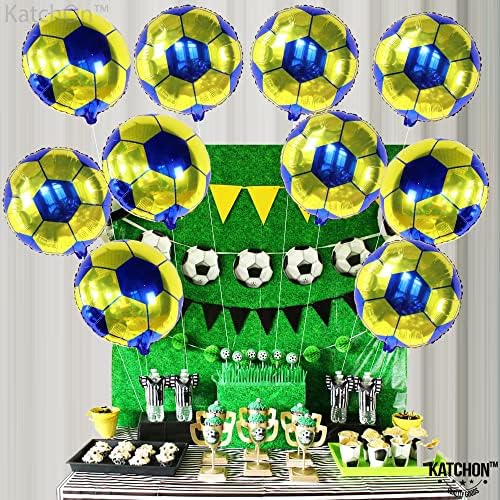 Големи, 18 Инчни Метални Фудбалски Балони-Пакет Од 10 / Клуб Америка Партиски Украси | Балони Со Тркалезна Фудбалска Топка Жолта И Сина За