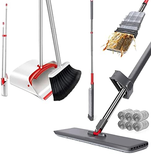 Masthome Self Wringing Flat Mop & Broot and Set Set, Microfiber подот од подот со 6 подлошки за печење, за чистење на домаќинствата за канцеларија