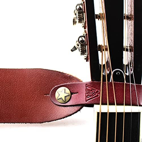 Вокер и Вилијамс АТ-1-РД бурбон кафеава и црвена густа премија од премија од кожена гитара, лента за копче за гитара, адаптер за акустични,