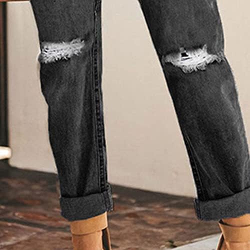 Maинифу-ГJ жени се повлекуваат на потресените џогери од тексас опуштени вклопени искинати фармерки со нозе со средно издигнување на еластично
