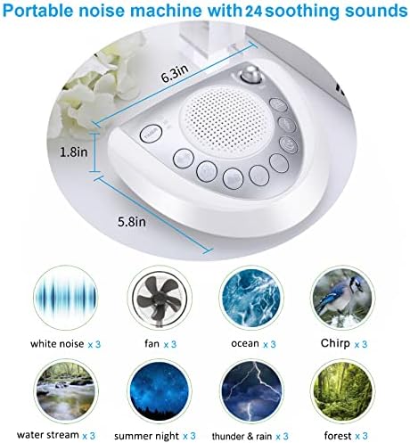 Машина За бел Шум Raynic Звучна Машина Пренослива Машина за Спиење со 24 Природни Смирувачки Звуци, Тајмер, USB Порта, Приклучок За Слушалки