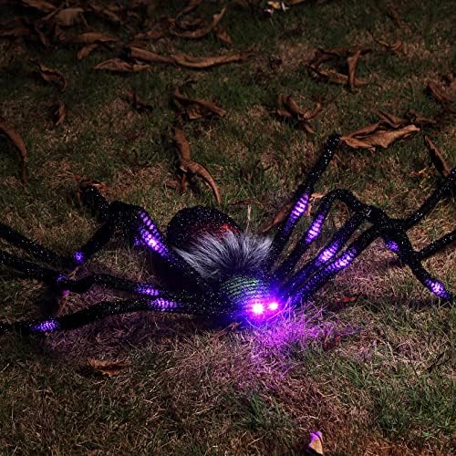Ноќта на вештерките гигантски пајаци украси, 50 Осветли пајак, симулација блескав пајак шега реквизити за домашни забави, прогонуван декор