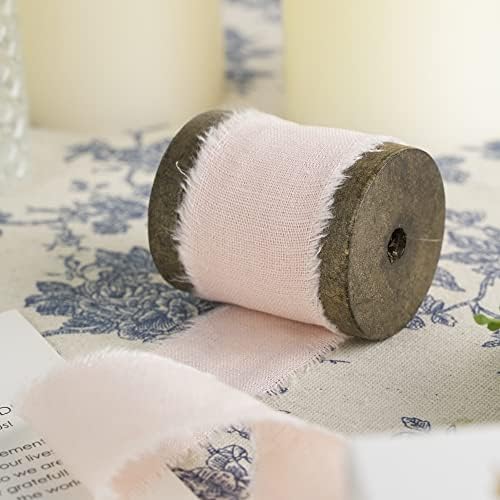 Huihuang Бебе розова памучна лента со лента од 1,5 инчи рабници рустикален фрејд раб лента на дрвена количка рабна ткаенина лента