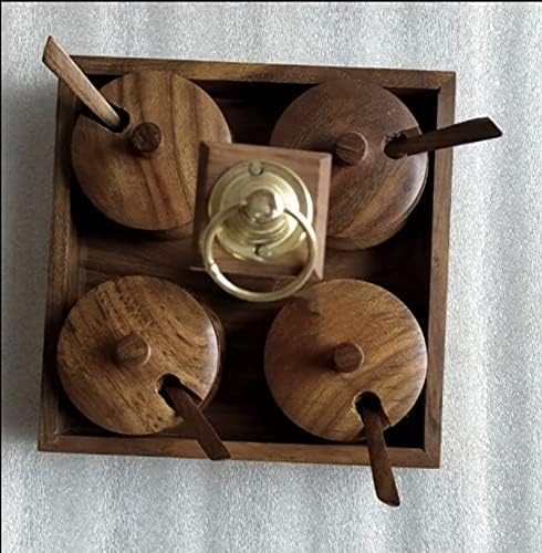 Занаетчиство со loveубов со зачини за зачини од дрво Шеешам со 4 контејнер ја подобруваат убавината на вашиот дом, големина: