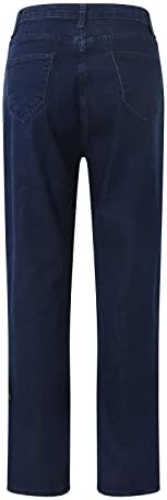 Цврсти елегантни редовни панталони дама поштеда со џебови есенски фармерки гроздобер директно нозе Трекинг долг дише
