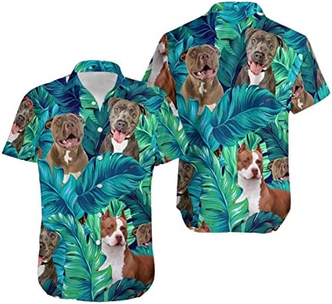 Питбул куче тропски остава растенија летни вибрации хавајски кошула питбул миленичиња алоха кошула кошула кошула