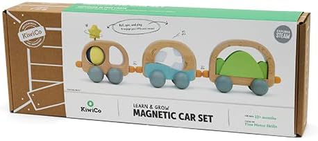 Кивико - сет на магнетни автомобили, рано учење играчка, дрвена играчка инспирирана од Монтесори за мали деца, на возраст од 1+ на возраст