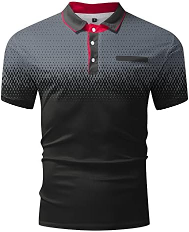 XXBR машки поло маици предни плочки на копчето на вратот градиент врвови за голф летни кратки ракави обични тениски кошула