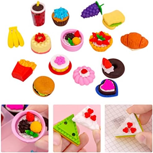 Nuobesty 15 парчиња храна за храна со моливчиња за моливчиња торта овошје бришење деца чистење бришачи испити пишување бришачи за сликање