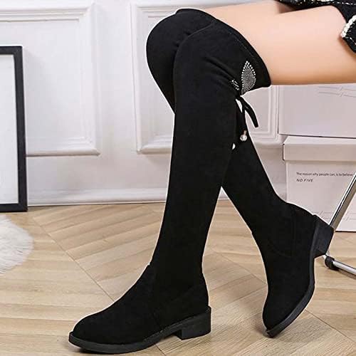 Women'sенски над чизми со високи потпетици со високи потпетици, зимски стадо снежни чизми бутот високи чизми за женско колено високи чизми