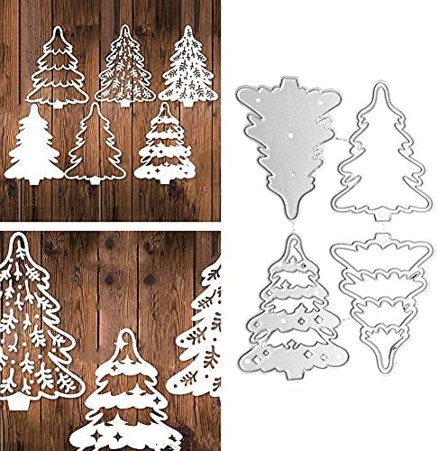 4 парчиња елки за новогодишни елки, метални умирања за сечење умираат, хартиени картички од 4 парчиња Божиќни дрвја сечење умираат