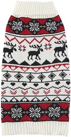 Бело црвено грда гроздобер плетена ирваси празнична празнична Божиќна облека џемпер за кучиња средна m големина назад должина 14 “